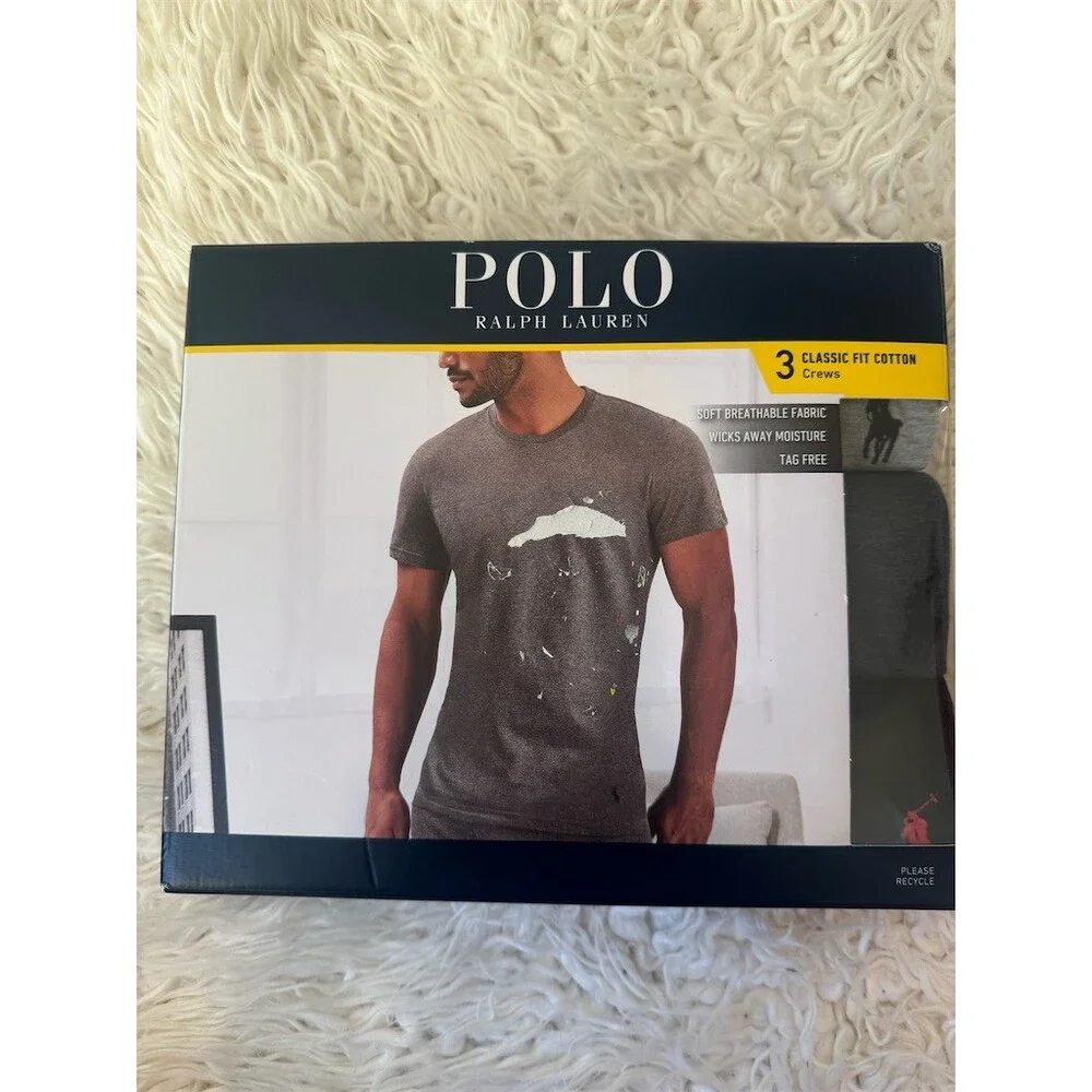 Polo Ralph Lauren Mens Classic Fit Crew Neck Undershirt 3 Pack Size S Black Gray